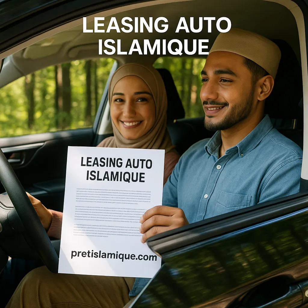 Couple près d’une voiture avec un document de leasing automobile islamique